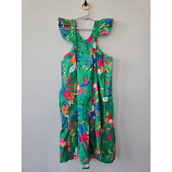 NWT Crewcuts J.Crew Girls Tropical Ruffle Dress Sz14 Clover Green Floral Summer - Picture 4 of 8